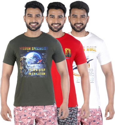 COLORS by Rupa Frontline Graphic Print Men Round Neck Dark Green, Red, White T-Shirt
