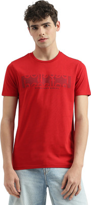 United Colors of Benetton Printed, Typography Men Round Neck Red T-Shirt