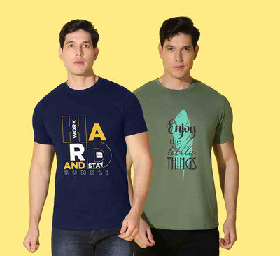 WOOSTRO Graphic Print Men Round Neck Blue, Green T-Shirt