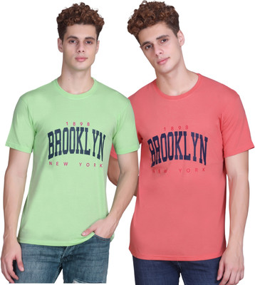 Zeffit Printed Men Round Neck Green, Orange T-Shirt