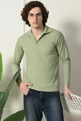 CLAfoutis Solid Men Polo Neck Light Green T-Shirt