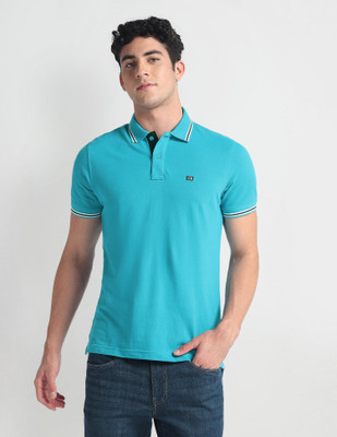 Arrow Sport Solid Men Polo Neck Blue T-Shirt