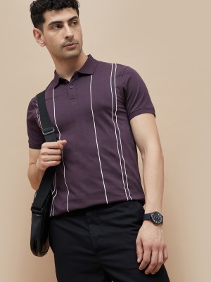 CODE by Lifestyle Striped Men Polo Neck Purple T-Shirt