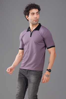 NB NICKY BOY Self Design Men Zip Neck Light Green T-Shirt