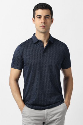 VAN HEUSEN Printed Men Polo Neck Dark Blue T-Shirt