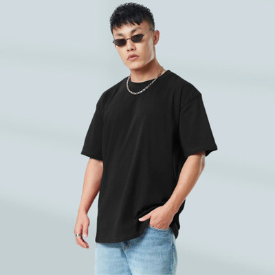 jibber jabber Solid Men Round Neck Black T-Shirt