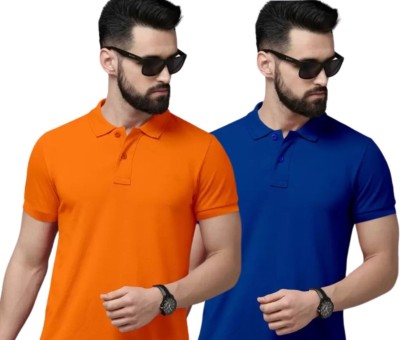 CREATIVE SPORTS Solid Men Polo Neck Blue, Orange T-Shirt