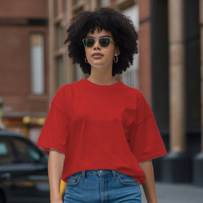 HouseOfCommon Solid Women Round Neck Red T-Shirt