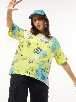 BEWAKOOF Printed Women Round Neck Yellow T-Shirt