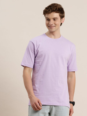 HERE&NOW Solid Men Round Neck Purple T-Shirt