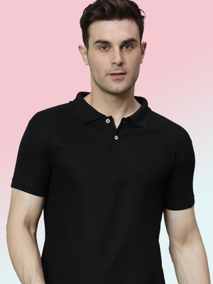 SINDHIGARMENT Solid Men Polo Neck Black T-Shirt