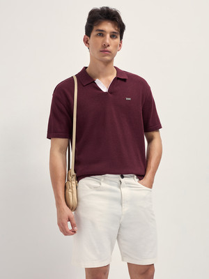 THE BEAR HOUSE Solid Men Polo Neck Maroon T-Shirt