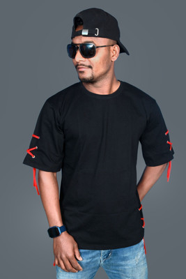 Ajworld Solid Men Round Neck Black T-Shirt