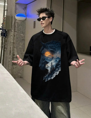 TowLine Printed Men Round Neck Black T-Shirt