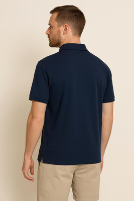 Pulsemen Solid Men Polo Neck Navy Blue T-Shirt