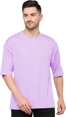 TQH Solid Men Round Neck Purple T-Shirt