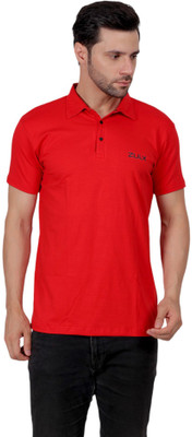 ZULX Solid Men Polo Neck Red T-Shirt