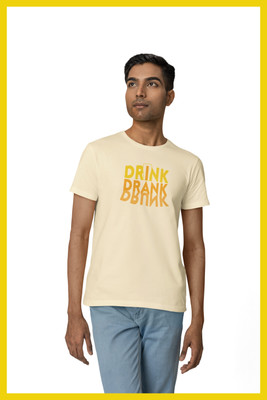 Streetfluencer Printed Men Round Neck Beige T-Shirt