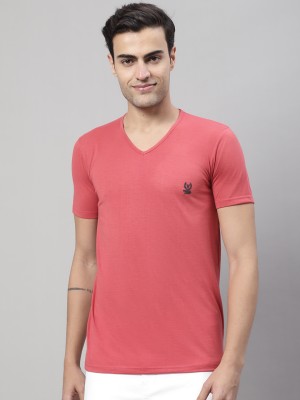 VIMAL JONNEY Solid Men V Neck Pink T-Shirt