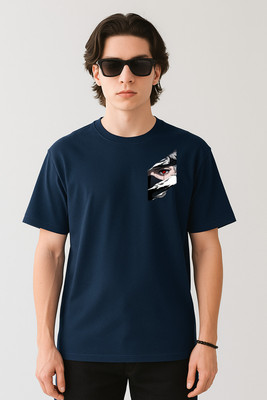 PS ENTERPRISES Graphic Print Men Round Neck Navy Blue T-Shirt