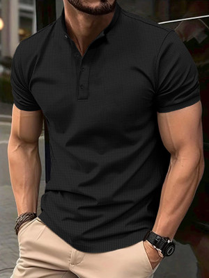 EyeBogler Solid Men Polo Neck Black T-Shirt