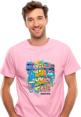 Witty Curls Printed Men Round Neck Pink T-Shirt