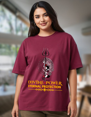 Riwazah Printed Women Round Neck Maroon T-Shirt