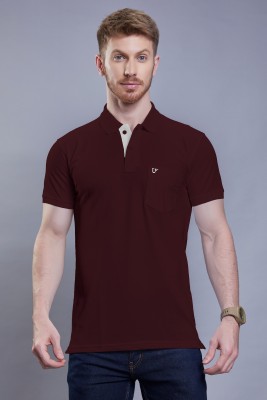 3BROS Solid Men Polo Neck Maroon T-Shirt