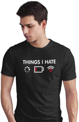 DUDEME Printed Men Round Neck Black T-Shirt