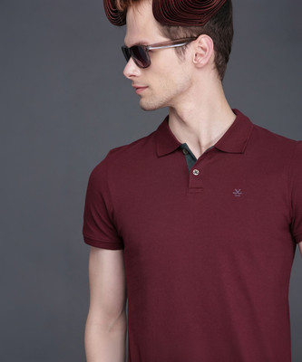 WROGN Solid Men Polo Neck Maroon T-Shirt