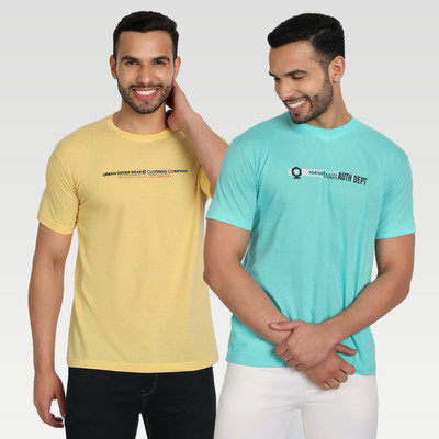 Zeffit Printed Men Round Neck Light Blue, Yellow T-Shirt