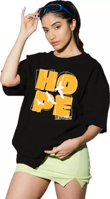Leotude Printed Women Round Neck Black T-Shirt