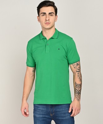 Raymond Solid Men Polo Neck Dark Green T-Shirt