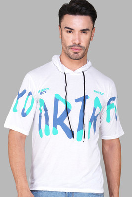 NB NICKY BOY Printed Men Hooded Neck White T-Shirt