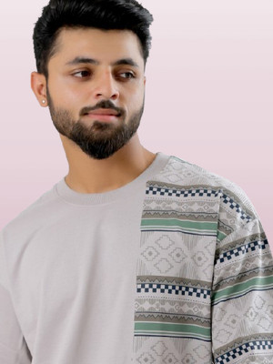 Reva creation Printed Men Polo Neck Grey T-Shirt