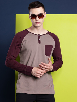 Hancock Colorblock Men Round Neck Pink T-Shirt