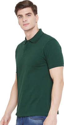 KETEX Solid Men Polo Neck Dark Green T-Shirt