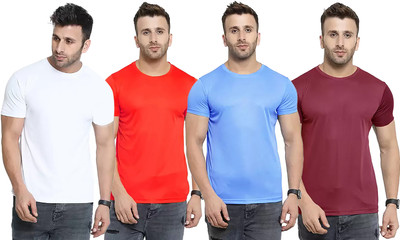 Think Tech Solid Men Round Neck White, Red, Light Blue, Maroon T-Shirt
