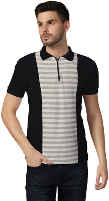 tfurnish Striped, Colorblock Men Polo Neck Grey T-Shirt