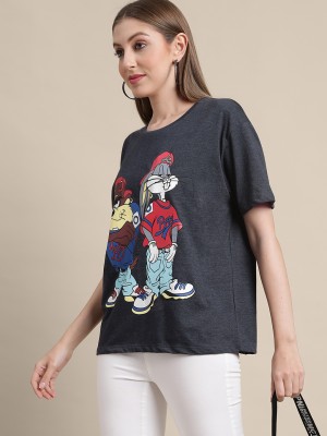 Looney Tunes By Free Authority Graphic Print Women Round Neck Blue T-Shirt