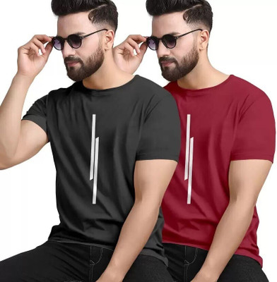 REVIZO Solid Men Round Neck Maroon T-Shirt