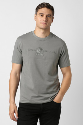 PETER ENGLAND Solid Men Crew Neck Grey T-Shirt