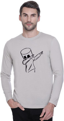 ManGOD Printed, Self Design Men Round Neck Grey T-Shirt