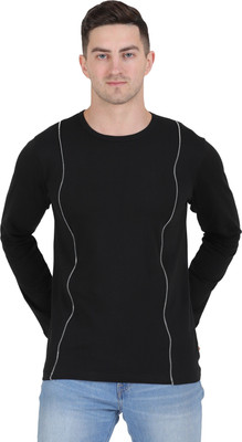 Styvibe Solid Men Round Neck Black T-Shirt