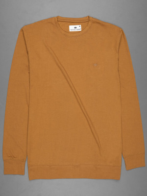 french crown Solid Men Round Neck Brown T-Shirt
