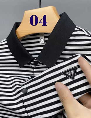 DLooK Designer Striped Men Polo Neck Black T-Shirt