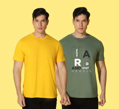 WOOSTRO Typography, Solid Men Round Neck Yellow, Green T-Shirt