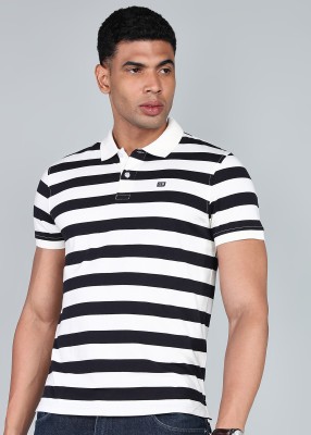 Arrow Sport Striped Men Polo Neck Grey T-Shirt