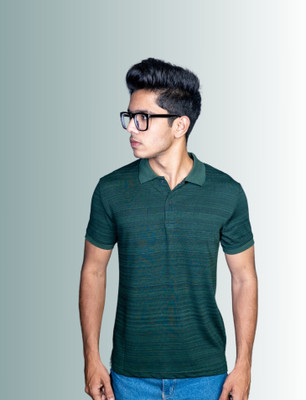 Lynx Self Design Men Polo Neck Green T-Shirt