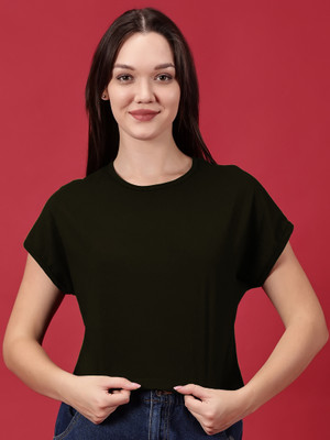 Novia Solid Women Round Neck Black T-Shirt